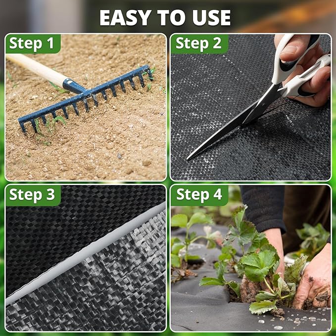 3ft x 100ft Weed Barrier Landscape Fabric, 3.2oz Heavy Duty Woven Geotextile with 20 U-Shaped Pegs & Pre-Printed Cutting Lines, Ground Cover Colth Garden Bed Liner for Landscape, Driveway, Greenhouse