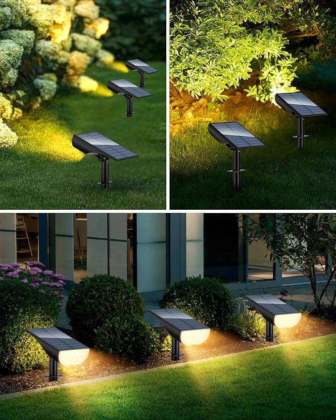 BAXIA TECHNOLOGY Solar Spot Lights Outdoor Waterproof, 3 Lighting Modes Solar Yard Light Spotlight, Dusk to Dawn Outdoor Solar Lights for Pathway Driveway Landscape, Warm White, 6 Pack