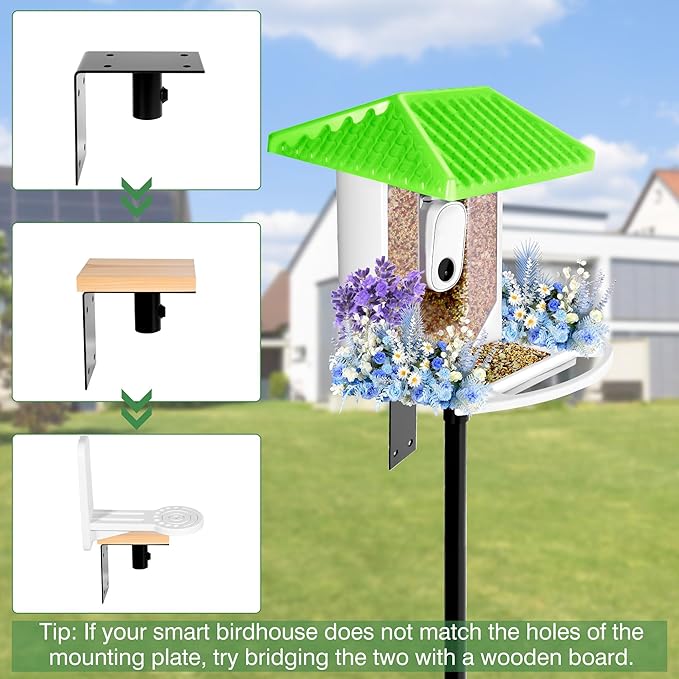 Bird Feeder Pole, 79 Inch Heavy Duty Bird House Pole Mount Kit for Outdoors, Adjustable Metal Bird Feeding Stand, with 2-Hooks, 5-Prong Base for Hanging Feeders, Black