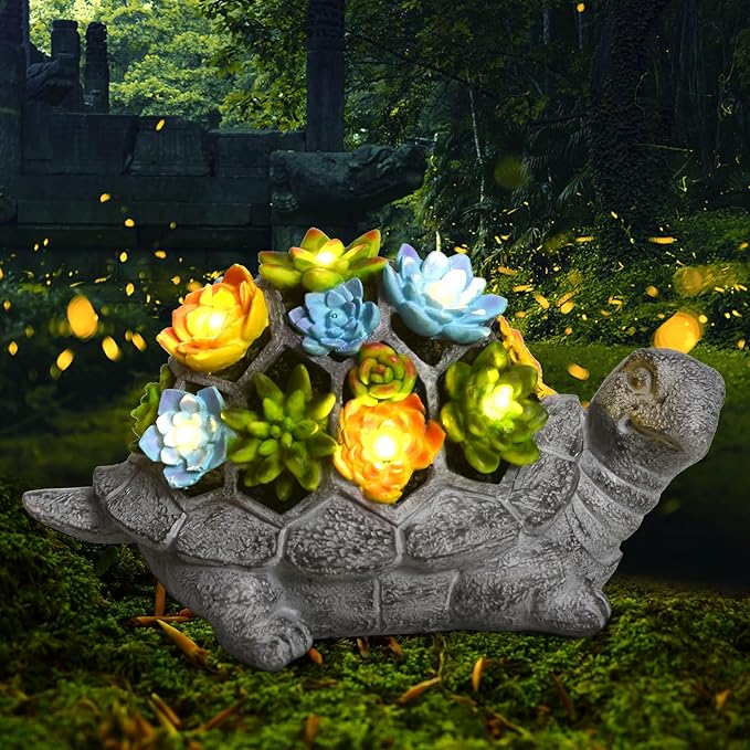 SIX FOXES Solar Garden Outdoor Statues Turtle with Succulent LED Lights - Large Size XXL(10.2Ć4.3Ć5.9 inches), Gifts for Mothers Day Mom Gifts for Women Grandma Wife