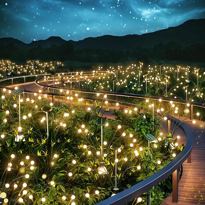 4 Pack High Bright Solar Garden Lights Outdoor, 36 LED Solar Firefly Lights Fairy Swaying Lights by Wind for Outside, IP67 Waterproof, Pathway Lights for Patio Garden Yard Walkway Sidewalk, Green
