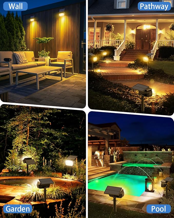 Fabrito Solar Spot Lights Outdoor 136 LEDs, Large Area Lighting Solar Lights Outdoor, 2 Pack IP65 Waterproof Landscape Spotlights Auto On/Off for Yard, Garden, Pathway, Plants,Tree (Warm White)