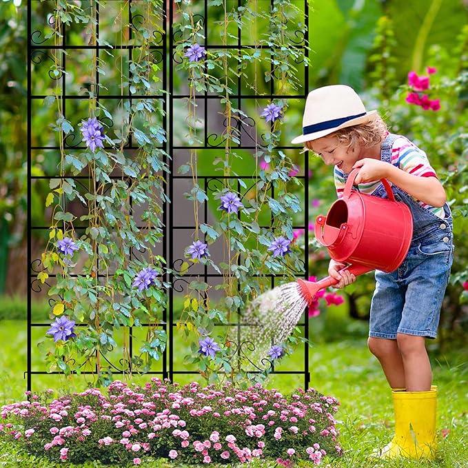 LZRS 4 Pack 87x20in Rustic Iron Arch Decoration Garden Trellis with Black Metal Coating โ Perfect for Supporting Climbing Plants Outdoor, Roses, Vines, Flowers, and Vegetables.