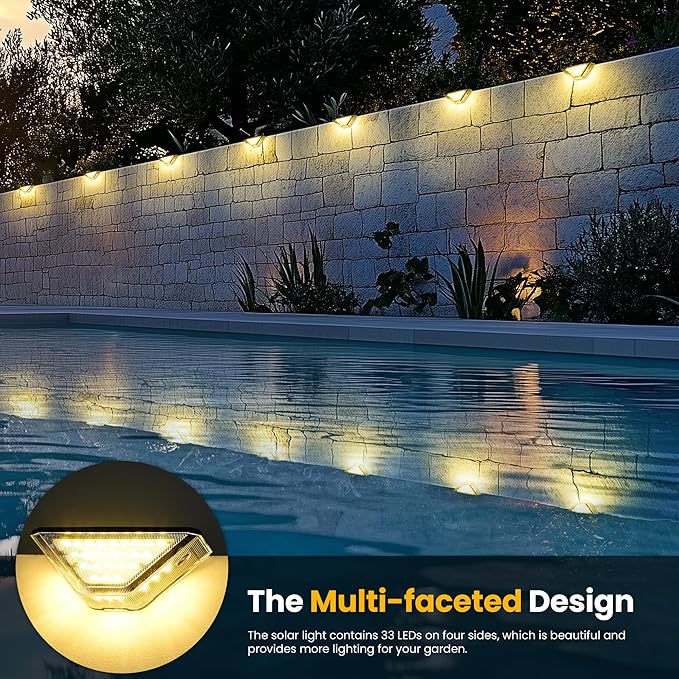 SOLPEX Solar Step Lights Outdoor,Solar Deck Lights for Outside,Two-Sided Stair Lights with 33 LEDs,Waterproof IP65 for Garden,Fence,Deck,Steps,Stair,Porch(16 Pack,Warm White)
