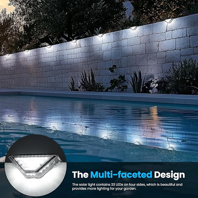 SOLPEX Solar Step Lights Outdoor,Solar Deck Lights for Outside,Two-Sided Stair Lights with 33 LEDs,Waterproof IP65 for Garden,Fence,Deck,Steps,Stair,Porch(10 Pack,Cold White)