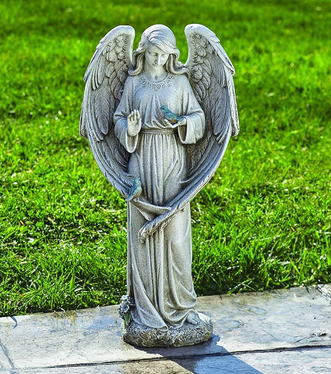 Joseph's Studio by Roman - Angel with Two Birds Statue, 20" H, Garden Collection, Resin and Stone, Decorative, Religious Gift, Home Outdoor and Indoor Decor, Durable, Long Lasting