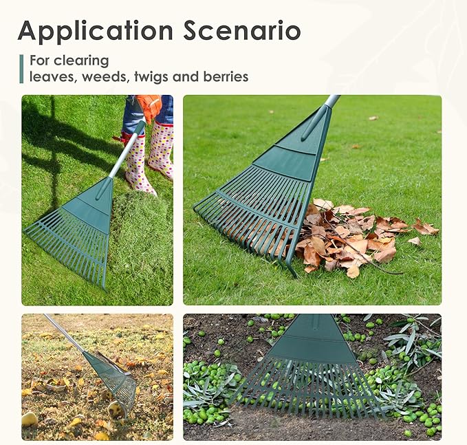 ORIENTOOLS Rake for Leaves,Adjustable Garden Leaf Rake ,Lightweight Steel Poly Yard Rakeļ¼22 Tines, 42 to 60 Inches (Silver Handle)