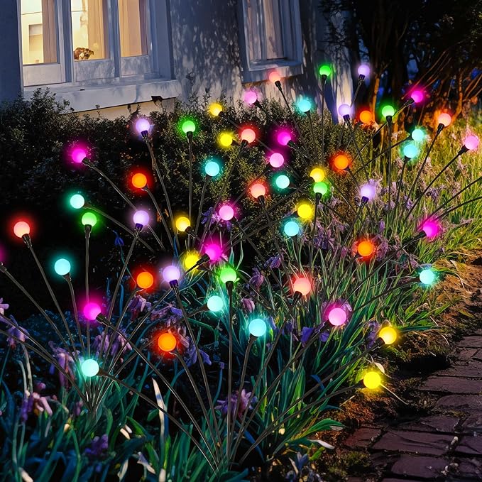 Solar Firefly Garden Lights - 60 LED Outdoor, Wind Sway, Waterproof for Yard, Patio, Pathway (6 Pack)