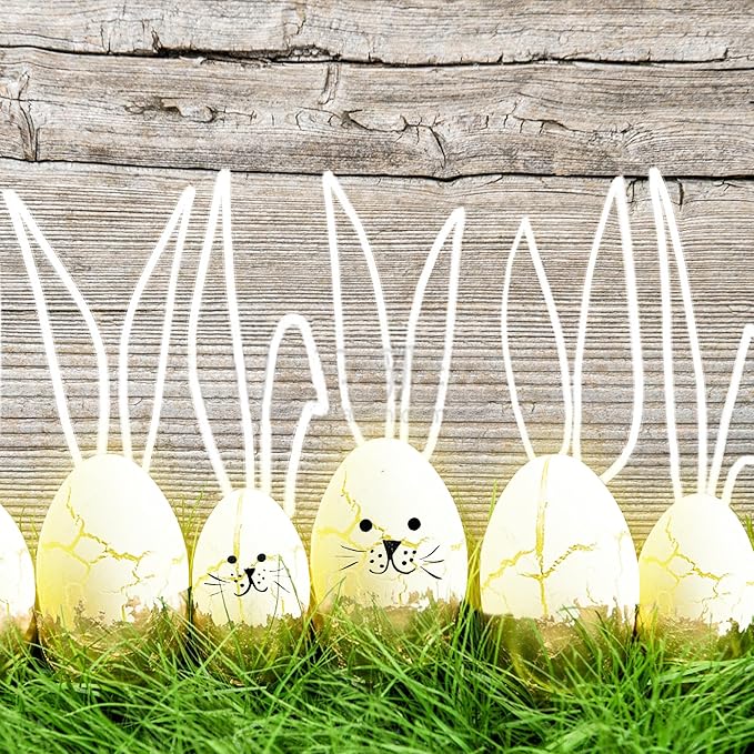WBao Solar Easter Decorations Outdoor, 4 Packs Easter Egg Pathway Lights with Stainless Steel Stakes, 2 Modes, Waterproof, Growing Stem Easter Egg Lights for Garden Patio Yard Easter Dรฉcor, WarmWhite