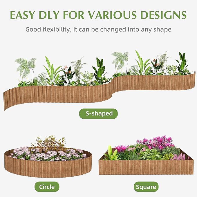 Metal Garden Edging Border, Corrugated Steel Landscaping, DIY for Lawn (Rusty, 6 Inch x 20FT)