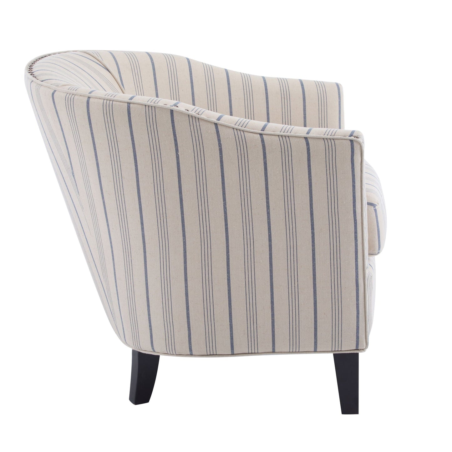 Transitional Upholstered Stripe Barrel Chair With Birch Wood Legs And Plush Cushioned Seat