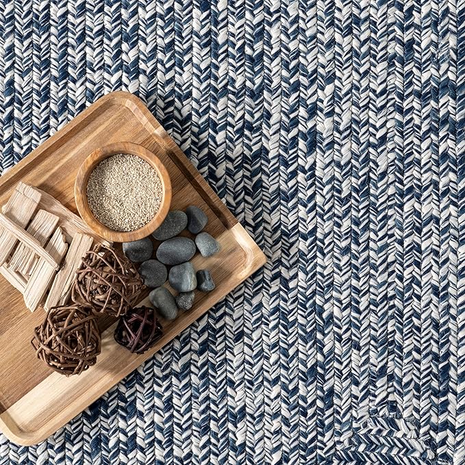 nuLOOM 8' x 10' Solid Hand Braided Indoor/Outdoor Area Rug, Pet-Friendly, High Traffic, Weather Resistant, for Patio, Balcony, Bedroom, Living, Dining Room, Wynn Navy