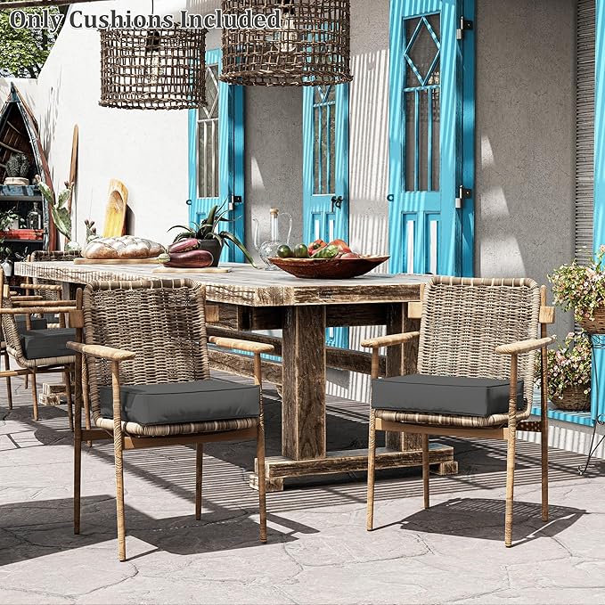 Patio Chair Cushions 18.5 X 16 X 4 Inch Waterproof Outdoor Seat Cushions for Patio Furniture, Outdoor Sofa Couch Pads with Ties & Handle, Set of 2, Grey