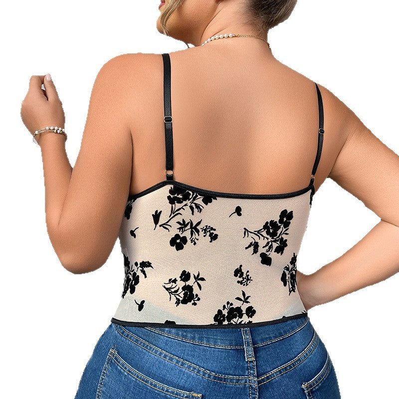 Low cut fishbone waistband backless French style camisole top