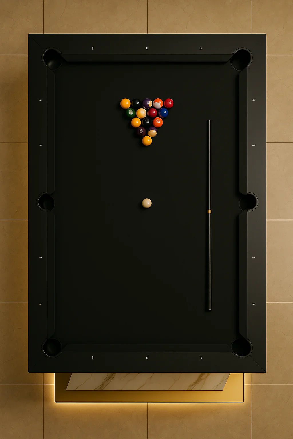White Billiards The Opulent Modern Slate Marble Pool Table with LED Lights