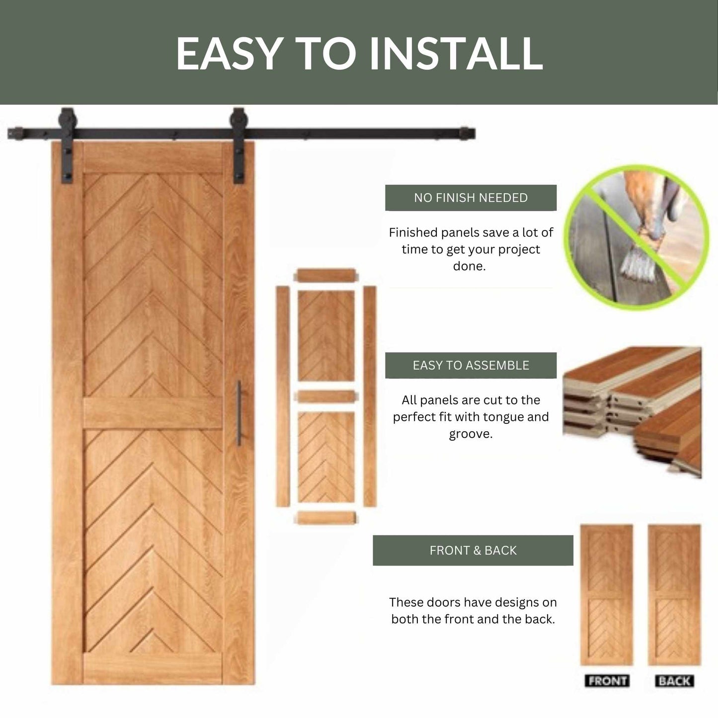 Pine Wood Fishbone Modern DIY Barn Door