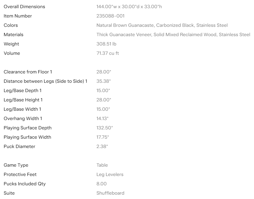 Four Hands Shuffleboard Table - Natural Brown Guanacaste