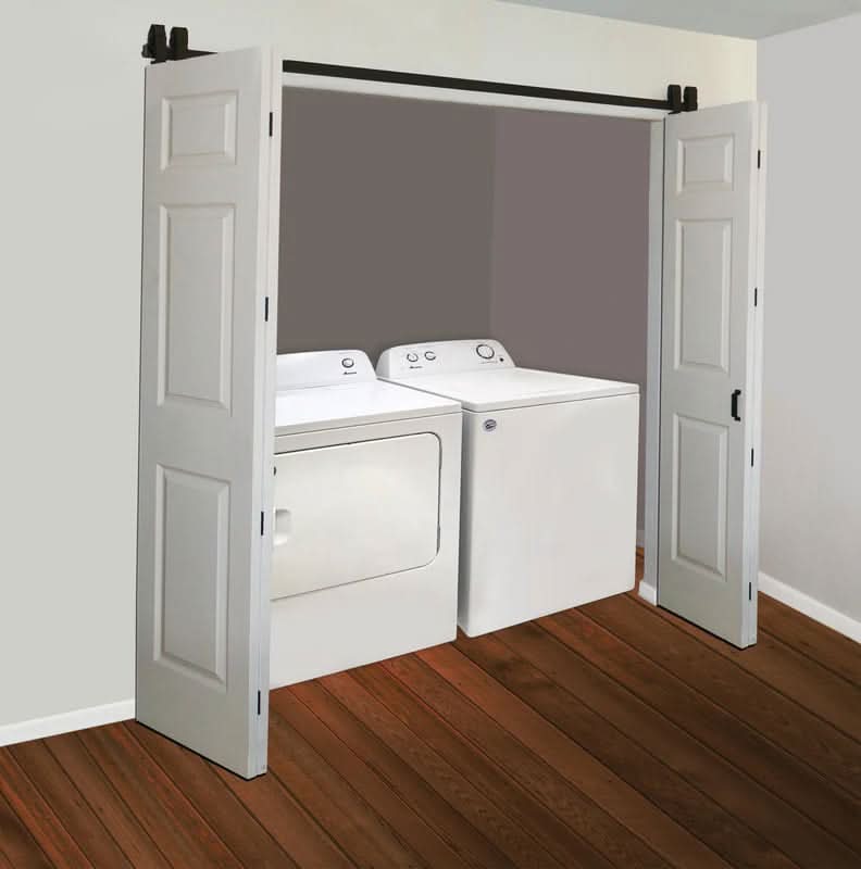 Classic J-Strap Bifold Barn Door Hardware Kit | 4-Door Biparting