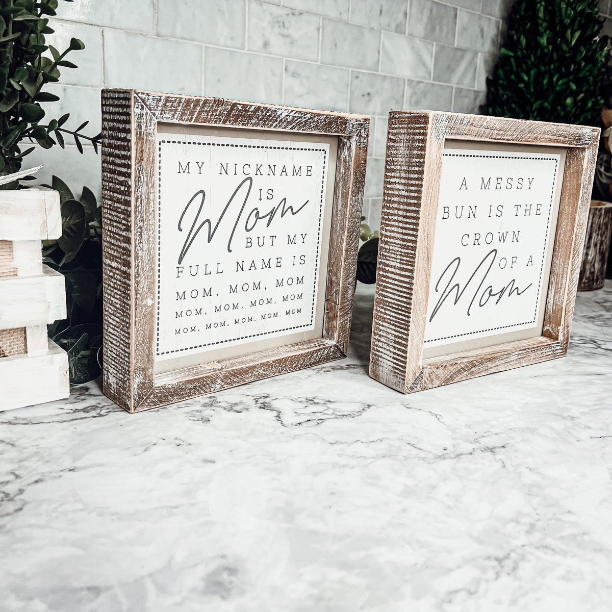 Mom Bun Double Sided 7 Inch Sign 7x7x1.5 Wooden Mom Anthem Home Decor Gift For Mothers
