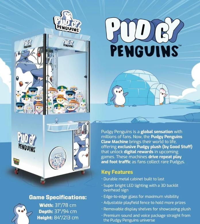 Pipeline Games Pudgy Penguin Crane Arcade Game