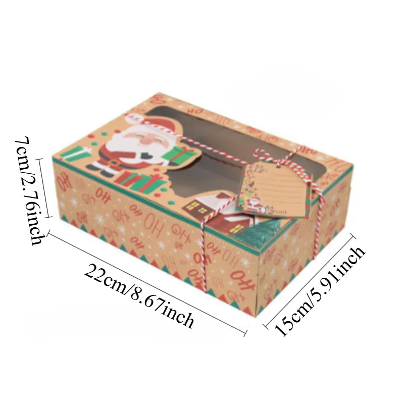 18pcs Christmas Cookie Gift Box, Kraft Paper Candy Packaging Box, Christmas Party Gift Box, Retail Store Display Box