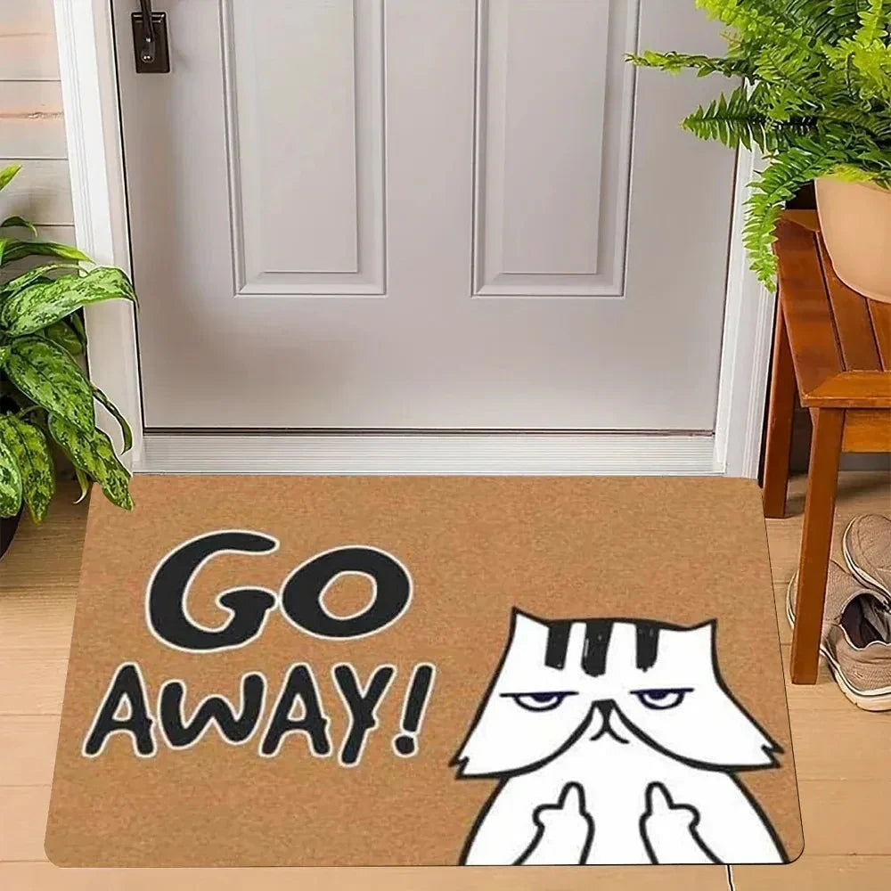 Go Away Doormat Weird Cat Rug Non-Slip All-Weather Carpet Humorous Welcome Mat for Indoor Outdoor Entryway Home Decor Carpet