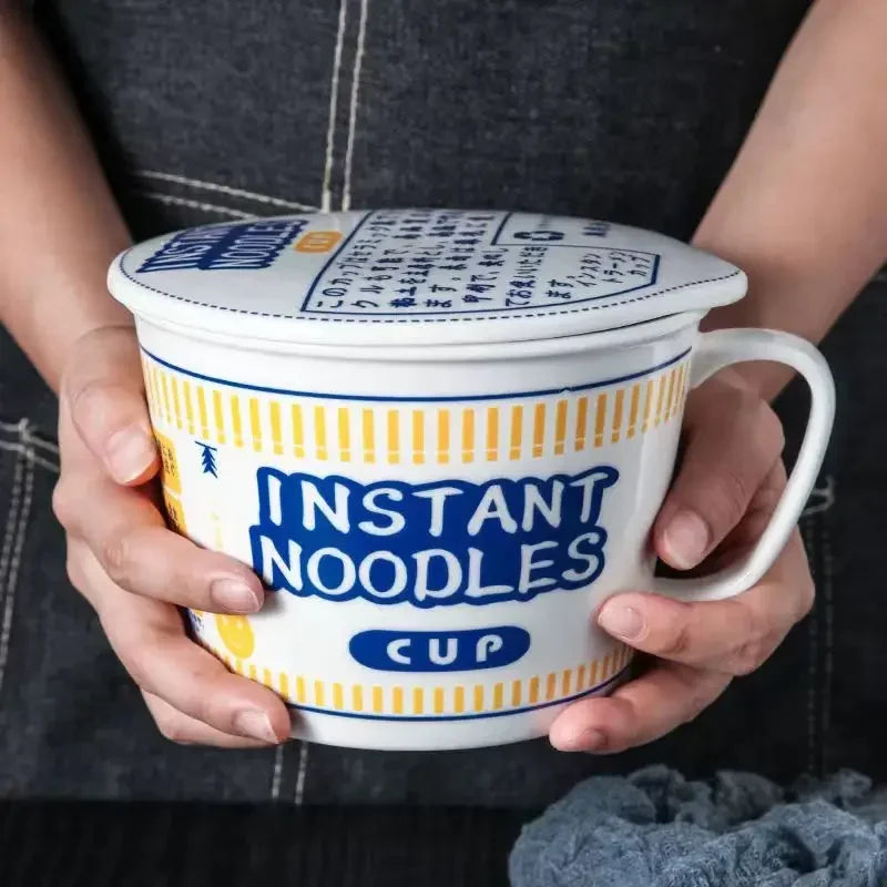 1pc Large Capacity Ceramic Instant Noodle Bowl with Cover,Perfect for Dorms and Home Kitchens - Keep Your Noodles Fresh and Warm