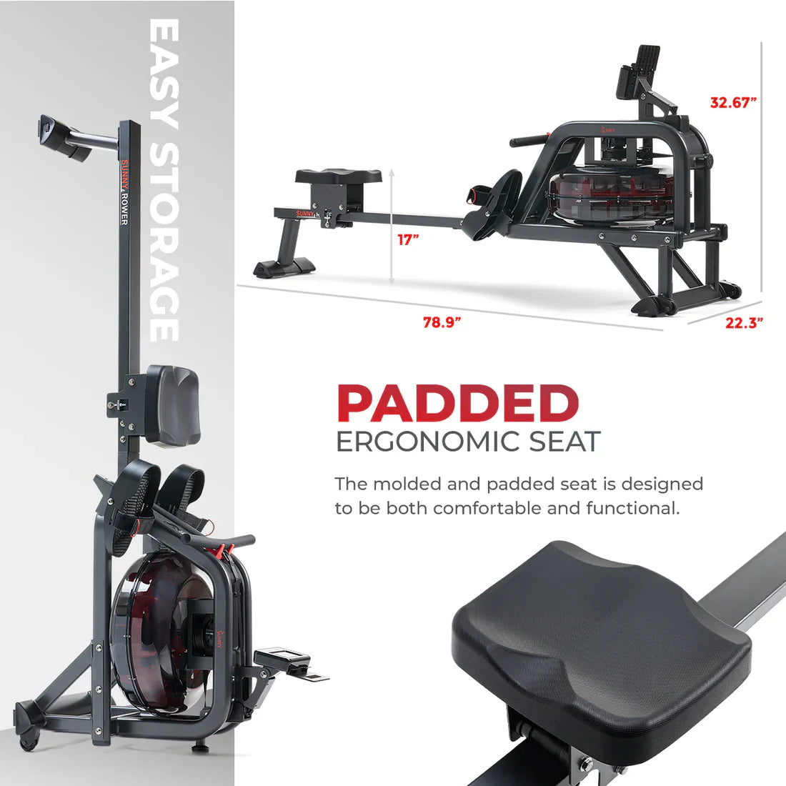 Obsidian Surge 500 m Water Rowing Machine by Sunny Health & Fitness