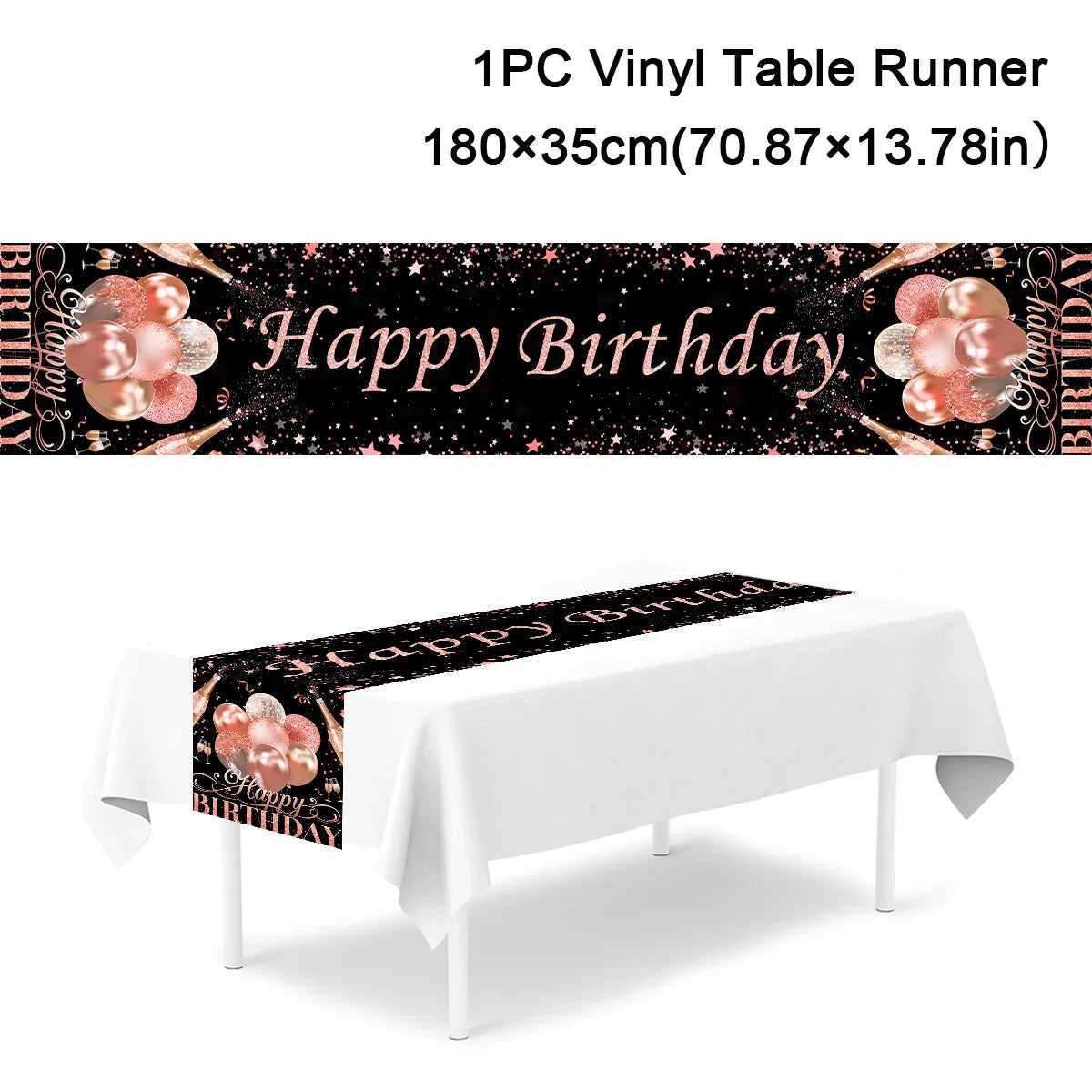 Black Gold Happy Birthday Table Runner 30th 40th 50th Birthday Party Decoration Adult Anniversary Birthday Party Supplies