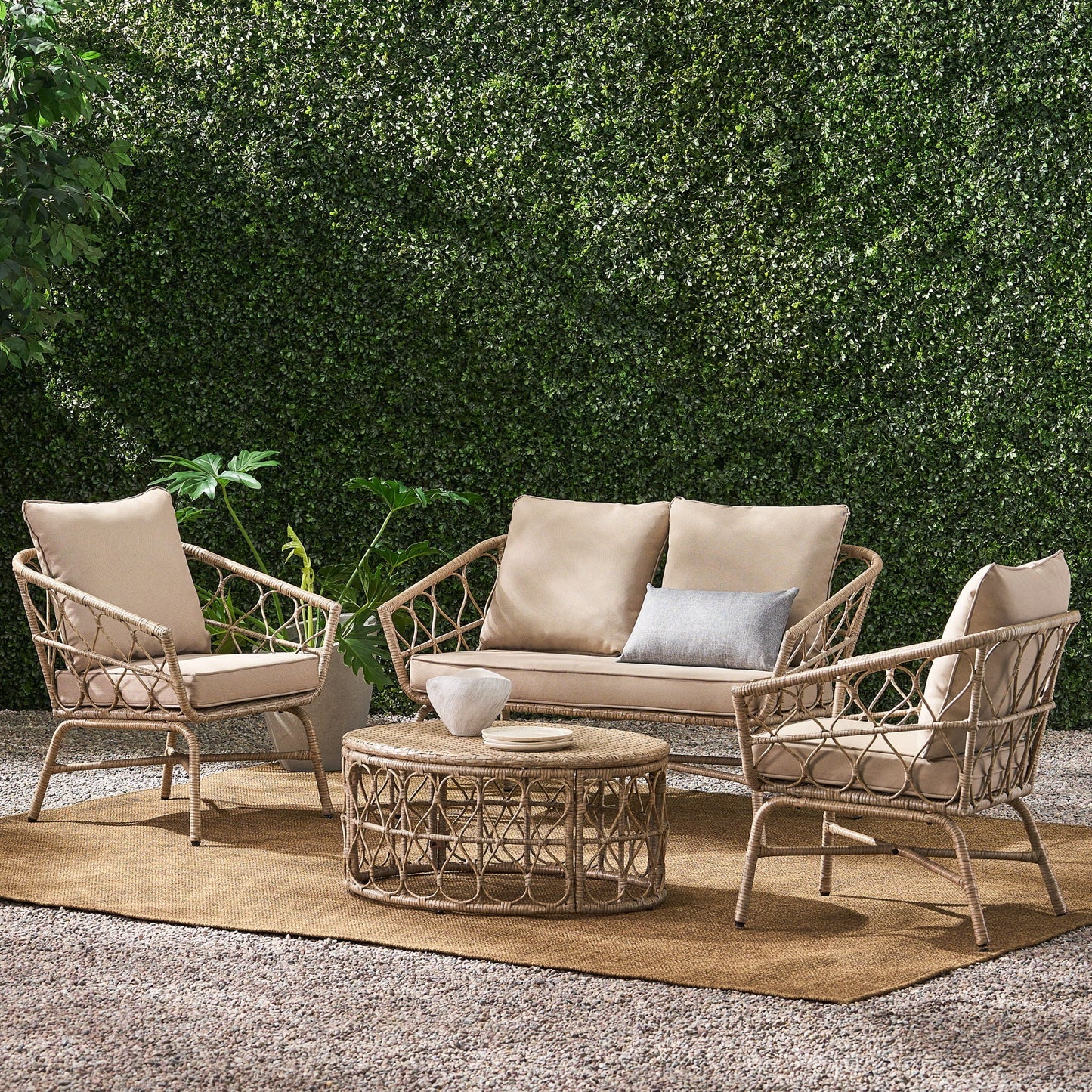 Bruce Boho Inspired 4 Pieces Chat Set with Water Resistant Cushions - Brown
