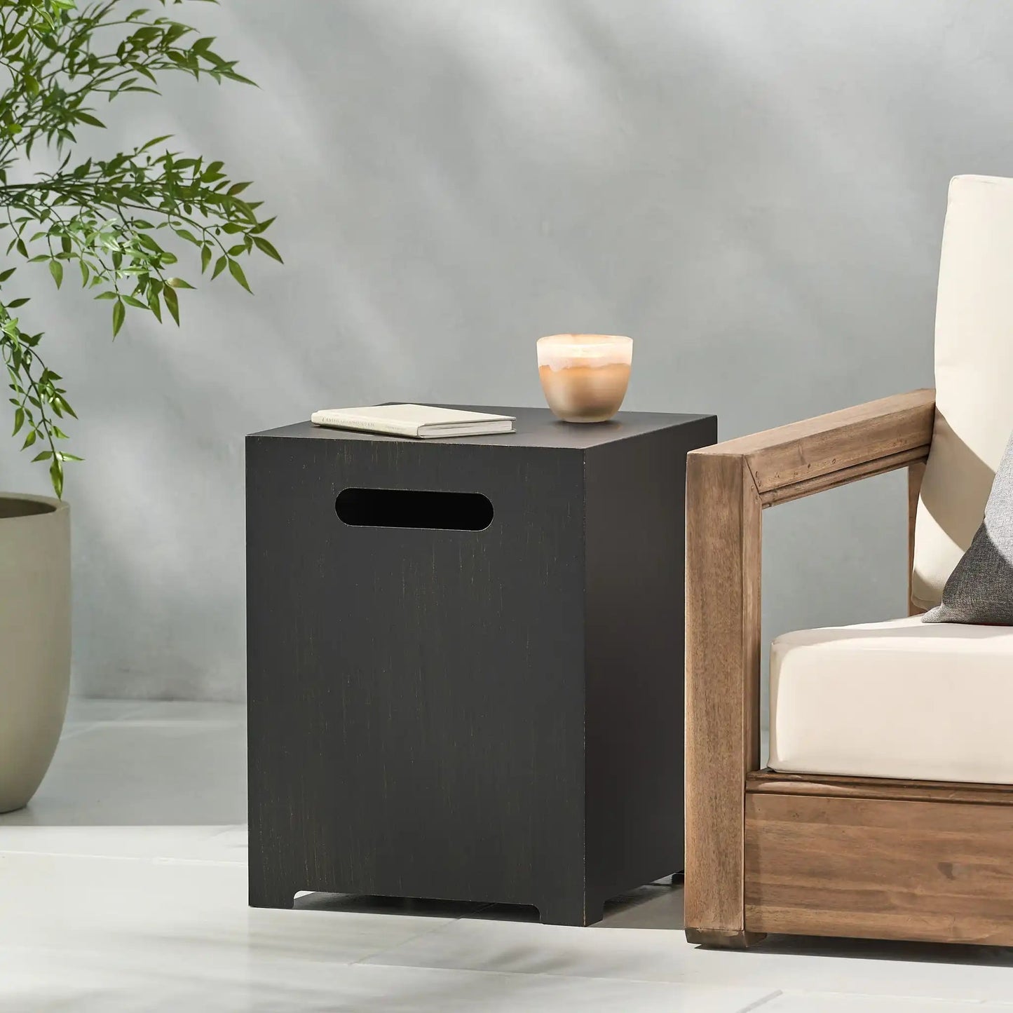 Modern Tank Holder Side Table With Powder Coated Frame