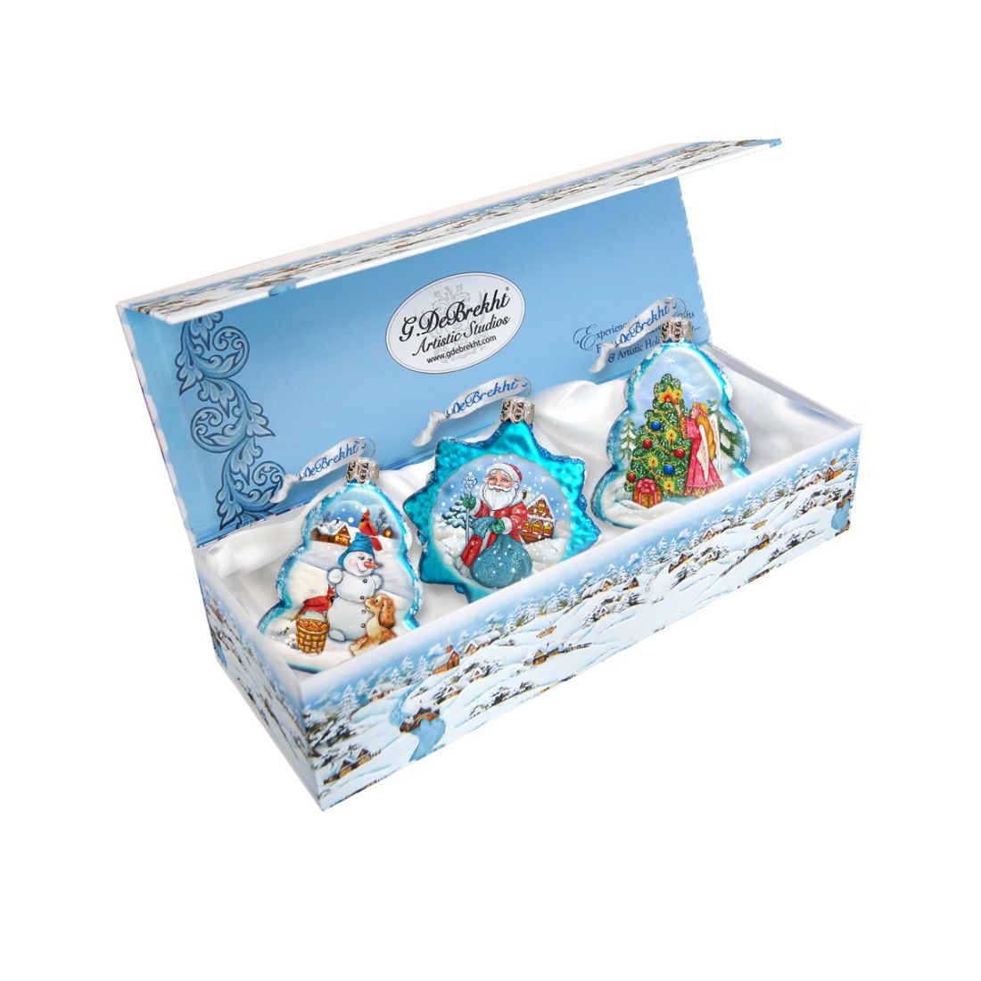 Christmas Mercury Glass Ornaments Set of 3 by G. DeBrekht - Christmas Santa Snowman Decor - 770127S3