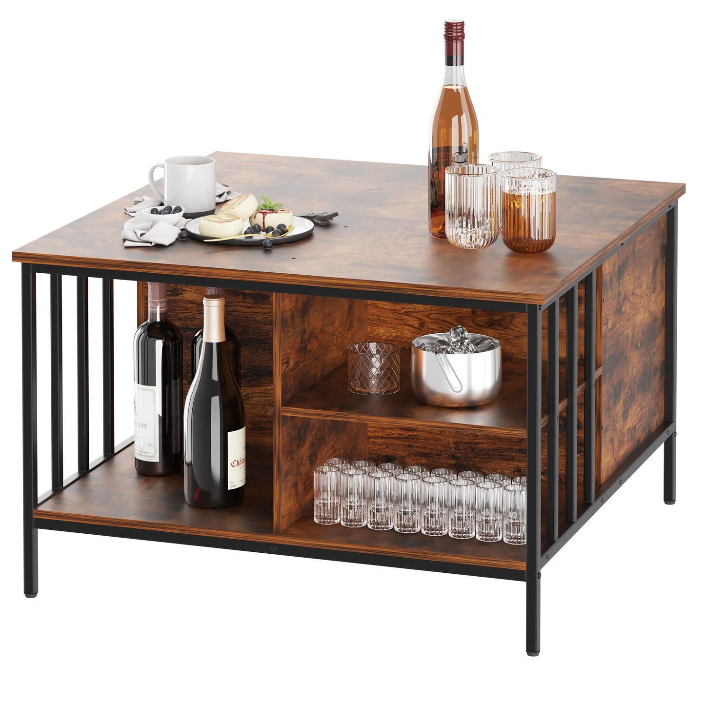 Lift Top Coffee Table With Storage, Adjustable Height Living Room - Black / Brown