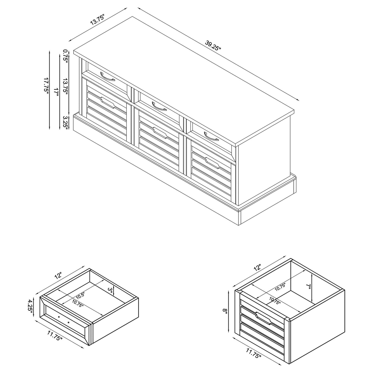 3 Drawer Storage Bench With Removable Baskets