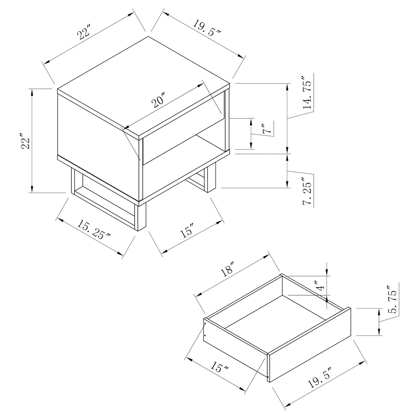 1 Drawer End Table With U-Shaped Legs - White