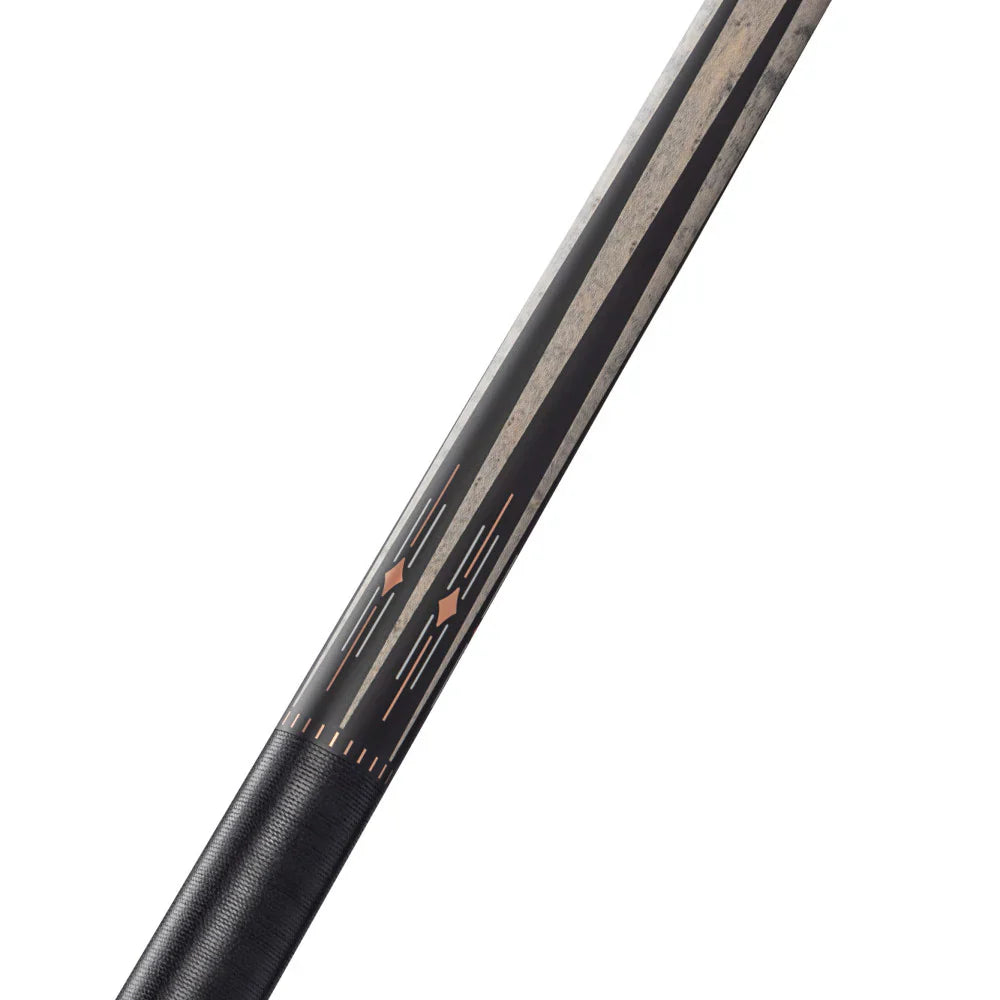 Lucasi Hybrid Matte Grey Wash/Charcoal Birdseye & White/Rose Gold Inlays Cue with Black Linen Wrap