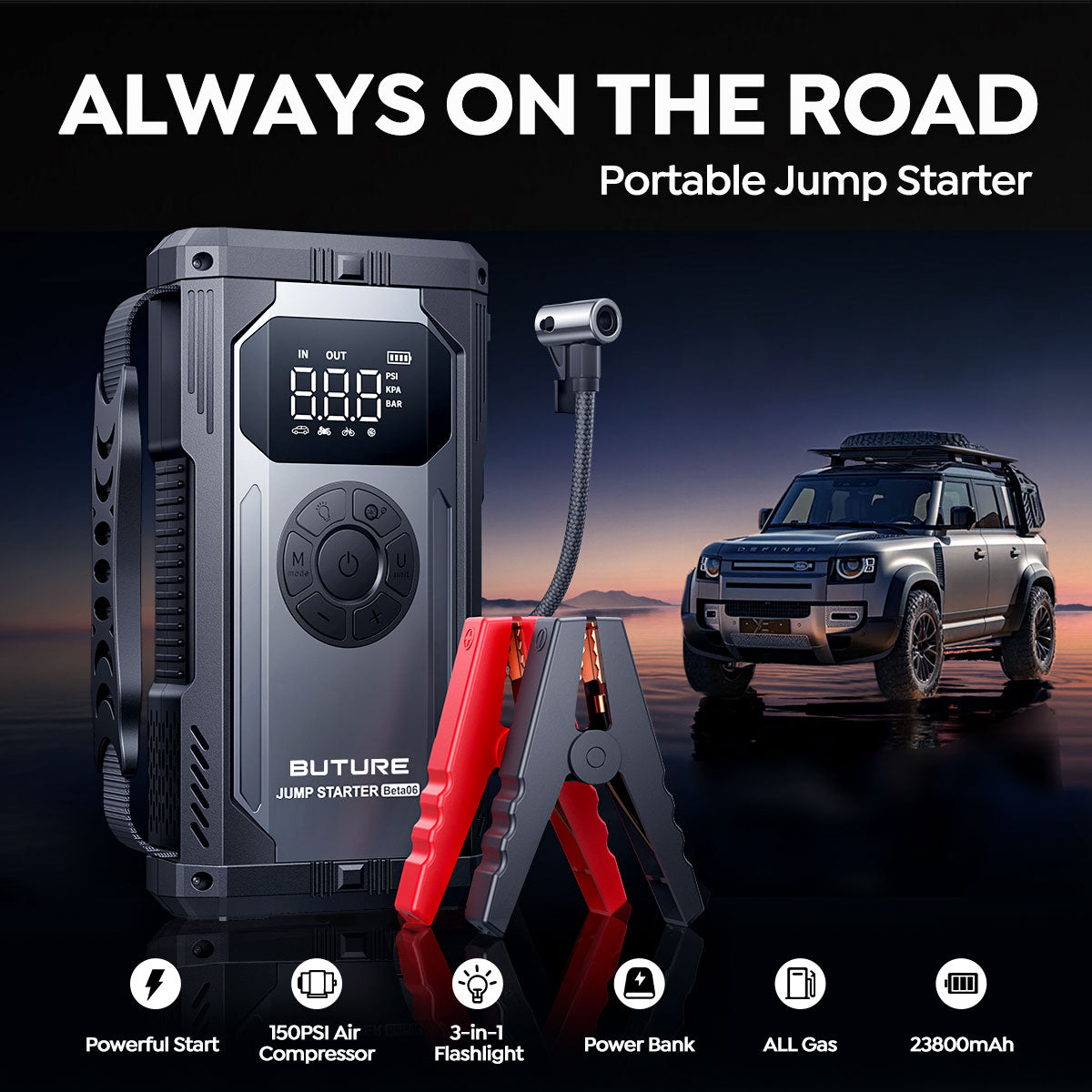 【Hot Sale】Buture Beta06 Car Jump Starter 5000A with Air Compressor