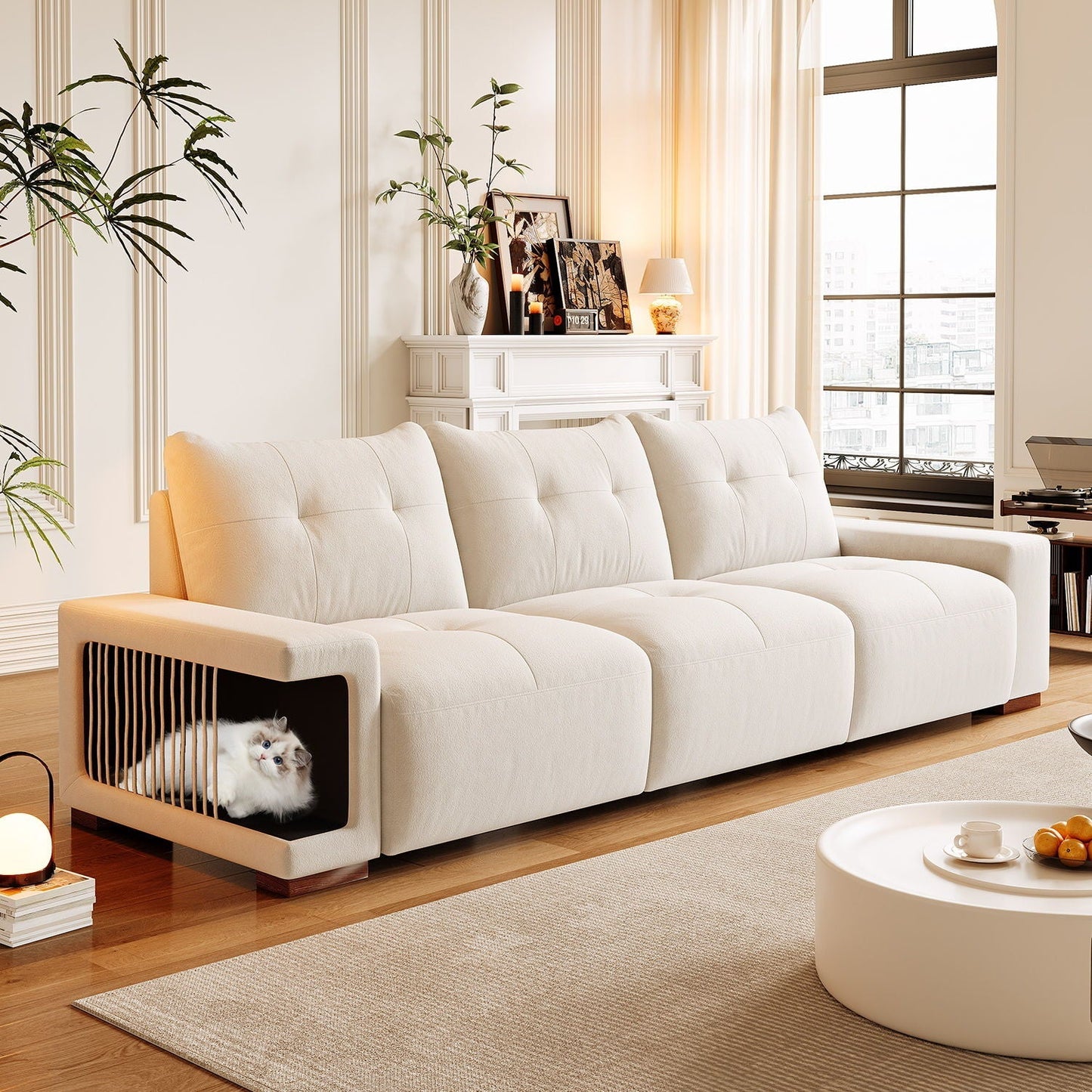 3 Seater Sofa Couch For Living Room, Modern Couches For Small Space, Cat Nest Sofa, For Cat Friendly, Comfy Couch With Waterproof And Cat Scratch Resistant Fabric