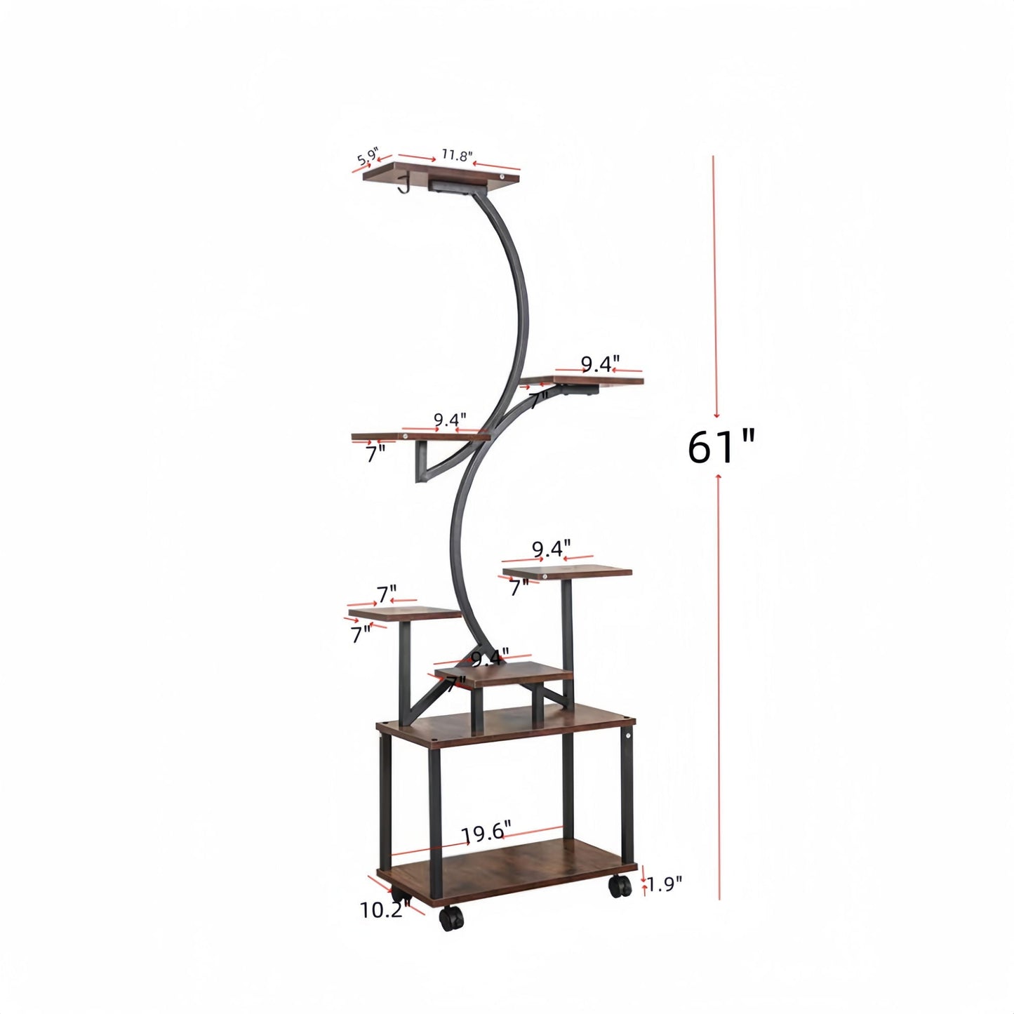 8 Tier Indoor Plant Stand With Grow Lights, S Shaped Metal Shelf For Multiple Plants - Black / Dark Walnut