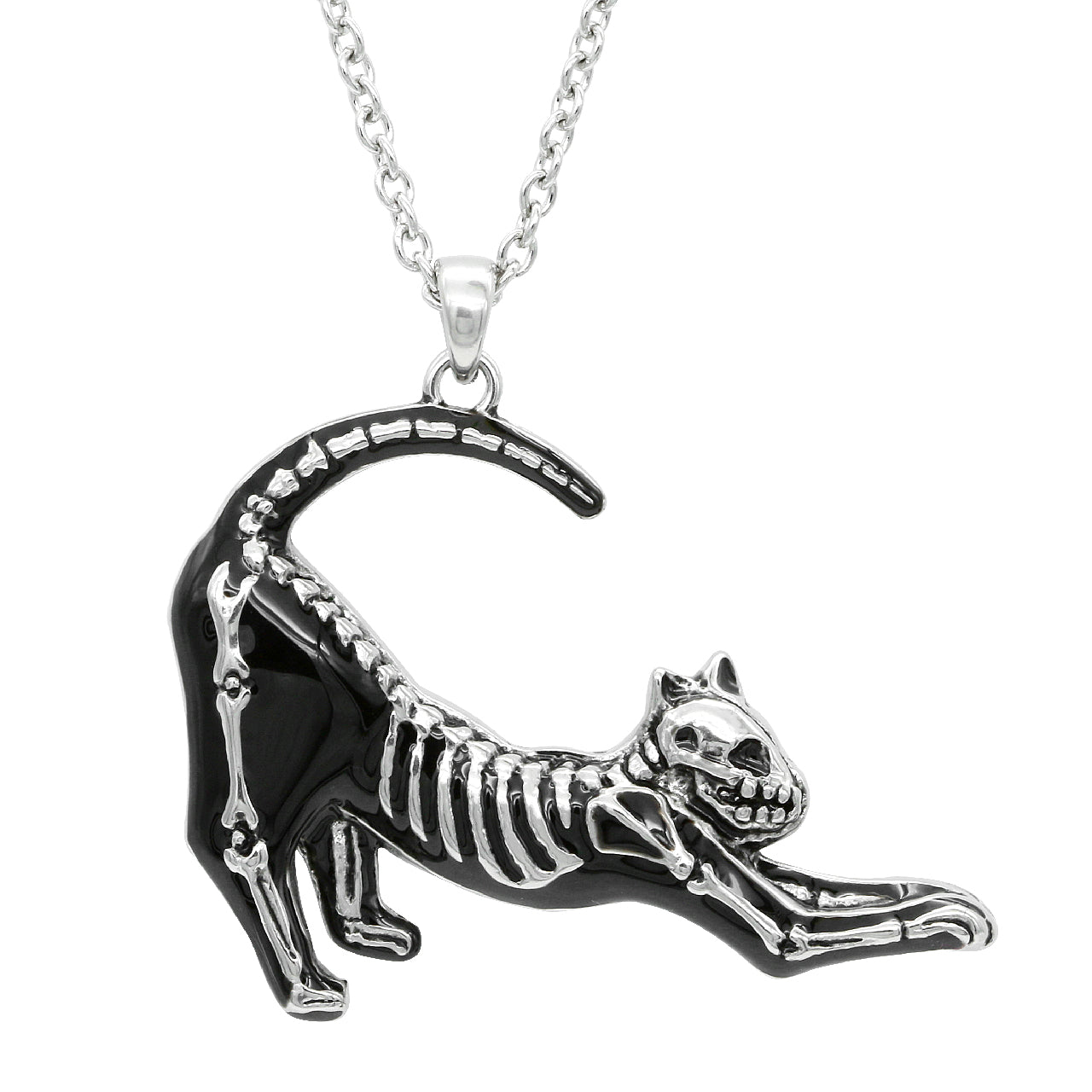 Cat Skeleton Necklace Gothic Silver Pendant For Women