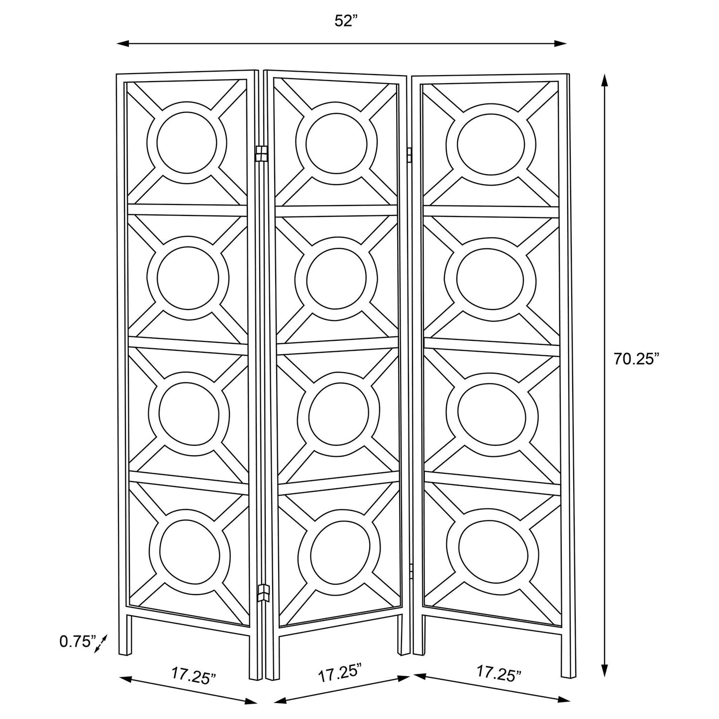 Circle Pattern 3 Panel Folding Screen - Brown