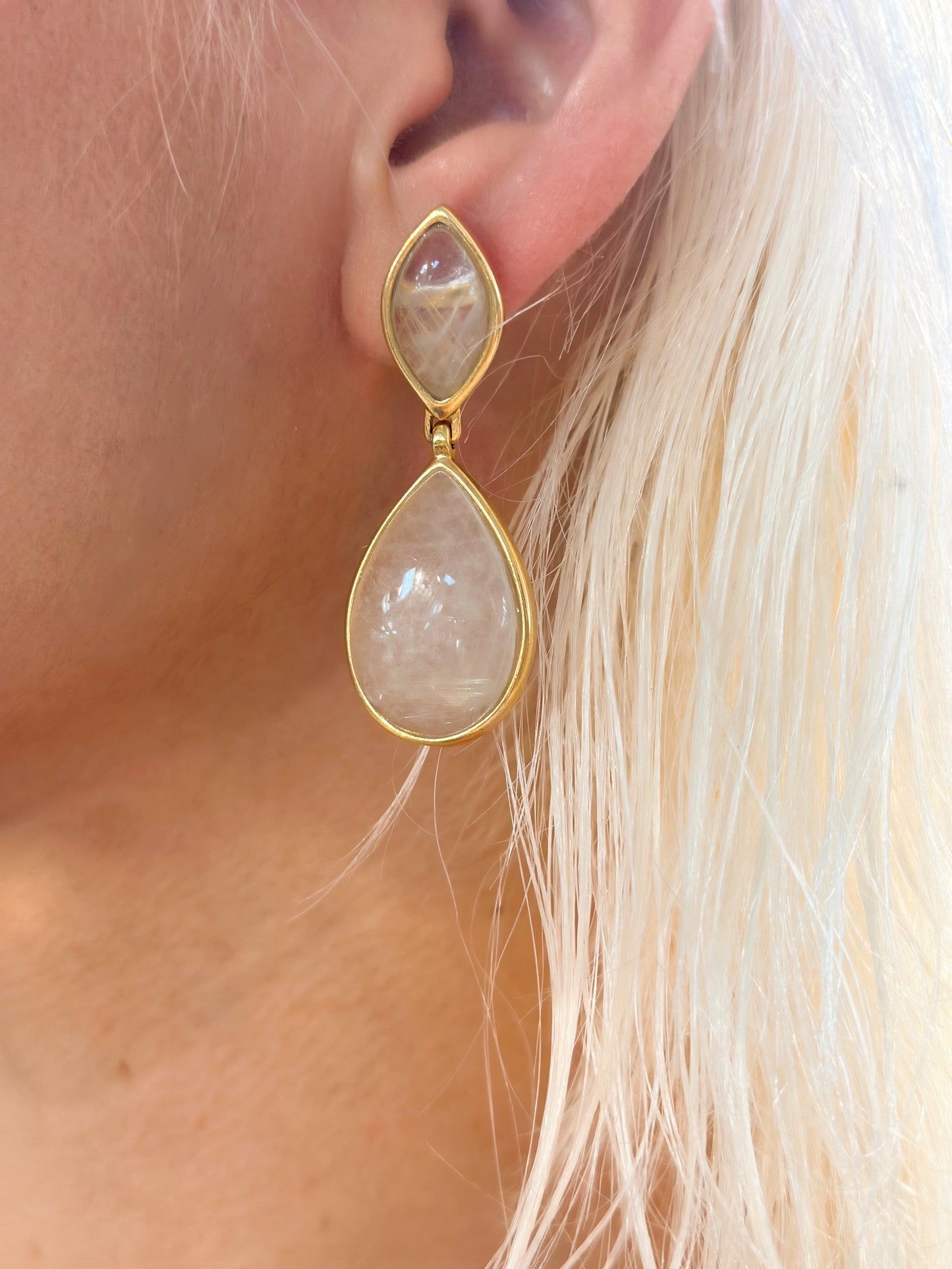 Clear Quartz Drop Earrings Gold Plated Teardrop Dangle