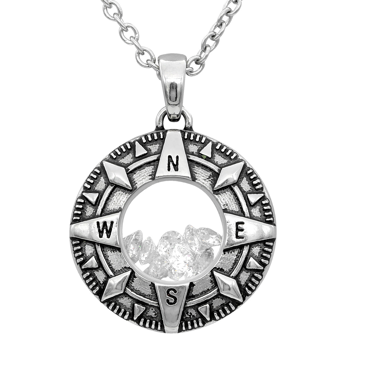 Compass Charm Necklace Sterling Look Travel Pendant