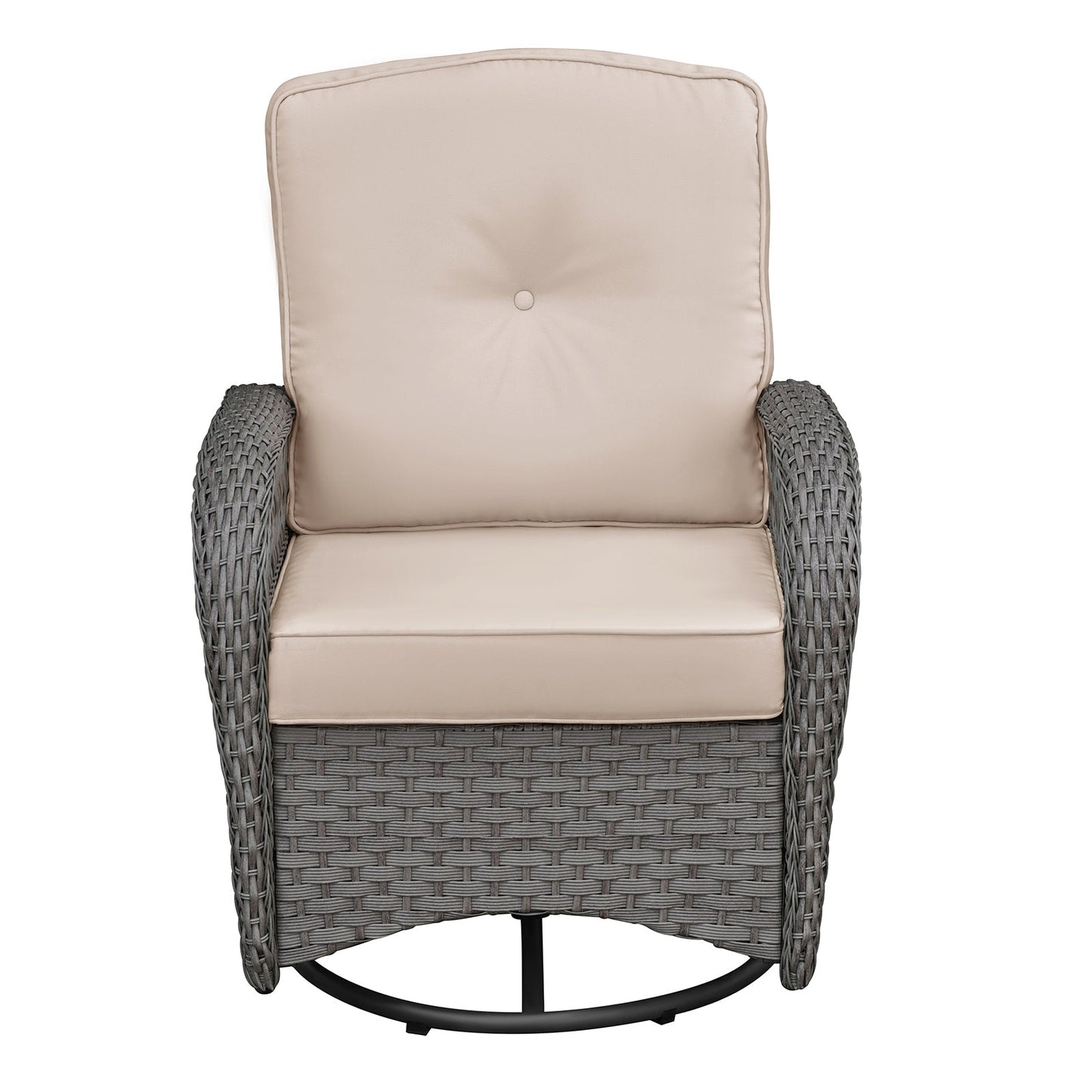 3 Pieces Conversation Set, Outdoor Wicker Rocker Swivel Patio Bistro Set, Rocking Chair with Glass Top Side Table, Grey