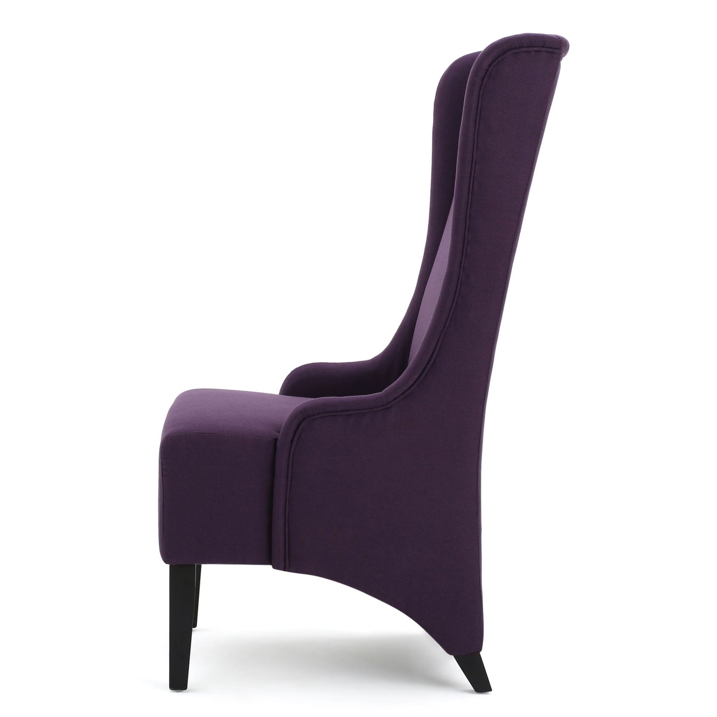 Fabric Dining Chair With High Back And Birch Wood Legs - Plum