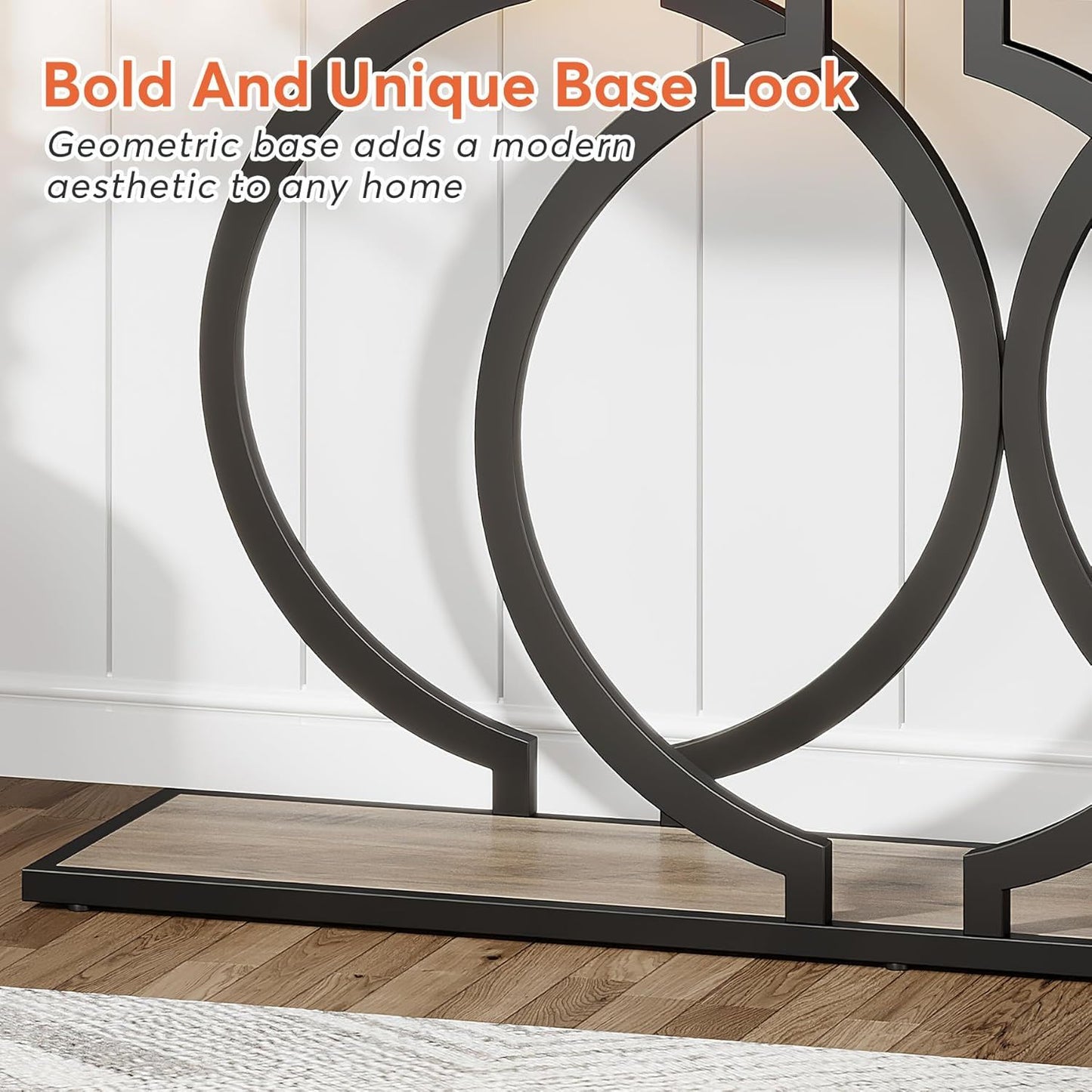 Console Table Narrow Long With Geometric Frame - Gray