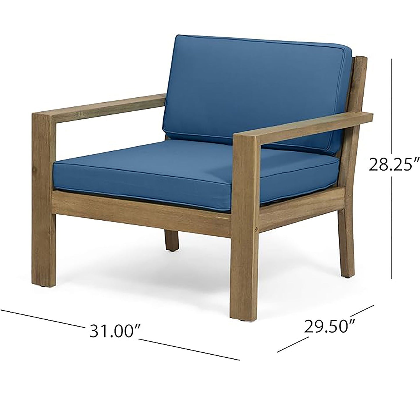 Antoine Outdoor Acacia Wood Club Chairs With Cushions (Set of 2)