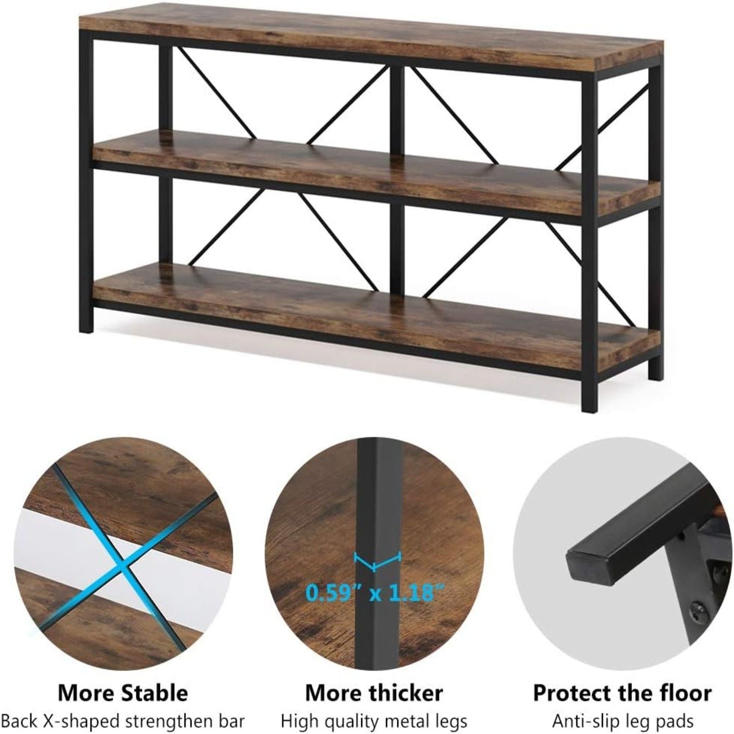 Console Table With 3 Tier Storage Shelves Finish, Slim Narrow Design For Living Entryway - Brown / Black