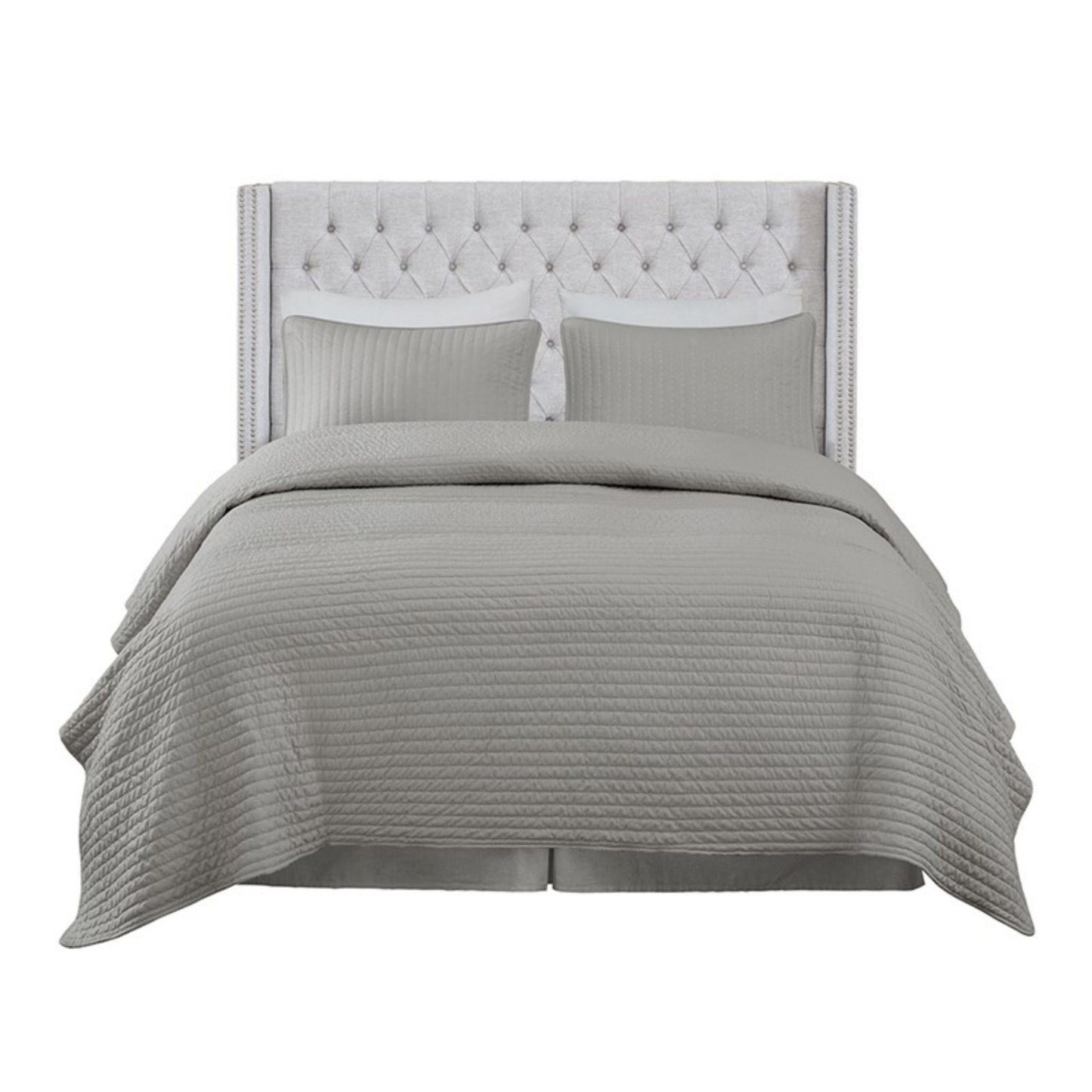 Transitional Upholstery Headboard With Tufted Buttons And Nailhead Trim