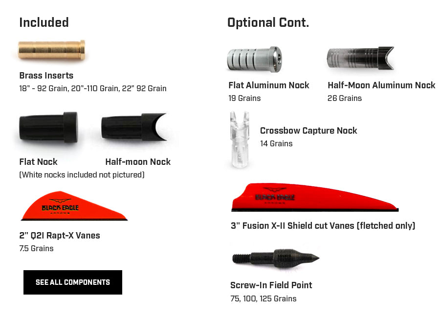 Black Eagle Arrows Executioner Crossbow arrows 144 Pack - 2" Q2I RaptX Vanes